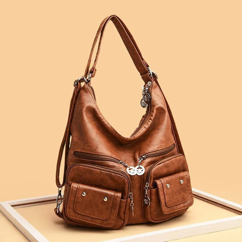 Large Soft Casual Women Bags Functional Girl School Backpack PU Leather Bag Ladies Multi Pockets Messenger&Shoulder Bag
Large Soft Casual Women Bags Functional Girl School Backpack PU Leather Bag Ladies Multi Pockets Messenger&Shoulder Bag