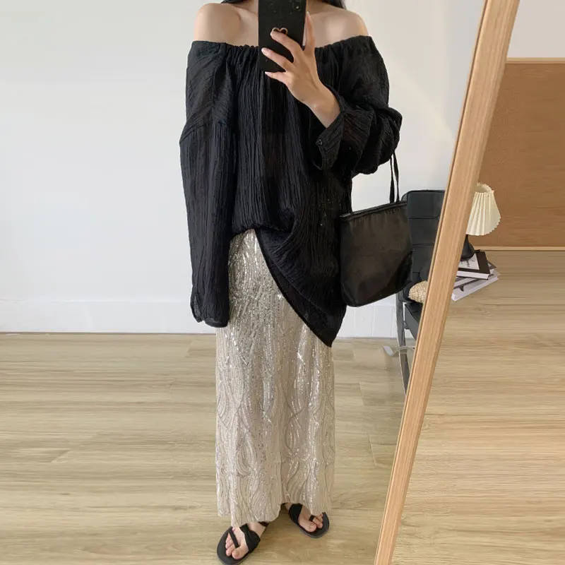 SuperAen 2022 Summer Retro Solid Slash Neck Texture Long Shirt + High Waist Sequin Skirt Women Two Pieces Sets
SuperAen 2022 Summer Retro Solid Slash Neck Texture Long Shirt + High Waist Sequin Skirt Women Two Pieces Sets