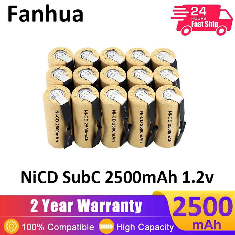 100% High Rate SC2500mAh 1.2V Rechargeable Battery Sub C NI-CD Cell with Welding Tabs for Electric Drill Screwdriver 4-12 Pack
100% High Rate SC2500mAh 1.2V Rechargeable Battery Sub C NI-CD Cell with Welding Tabs for Electric Drill Screwdriver 4-12 Pack