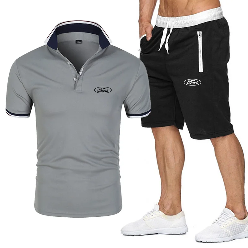 Summer Men's Polos Ford Logo Two Pieces Sets Men Casual Fitness Sport Suit Short Sleeve Polo Shirts + Casual Shorts Men's Suits
Summer Men's Polos Ford Logo Two Pieces Sets Men Casual Fitness Sport Suit Short Sleeve Polo Shirts + Casual Shorts Men's Suits