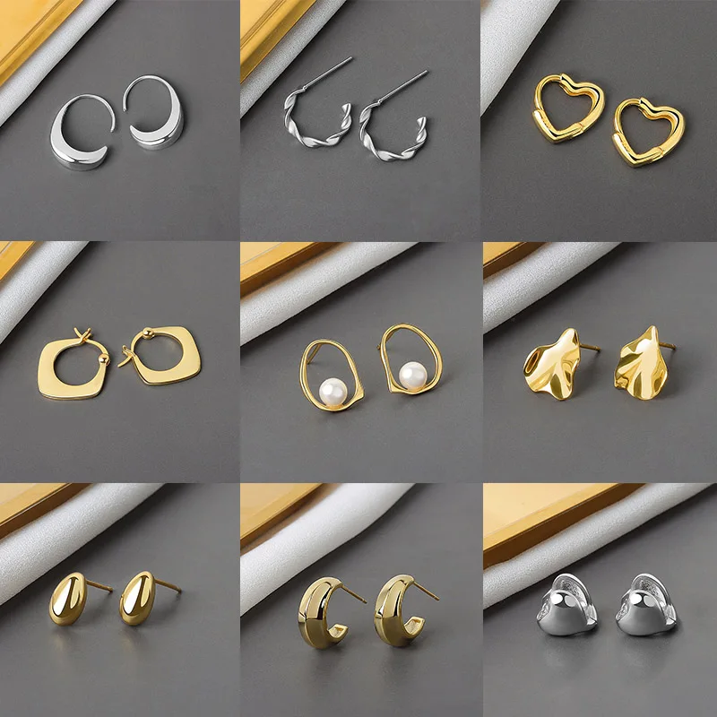 

Temperament Silver Heart Ear Studs For Women Earrings Gold Plated Irregular Round Pearls Earring Party Jewelry Prevent Allergy