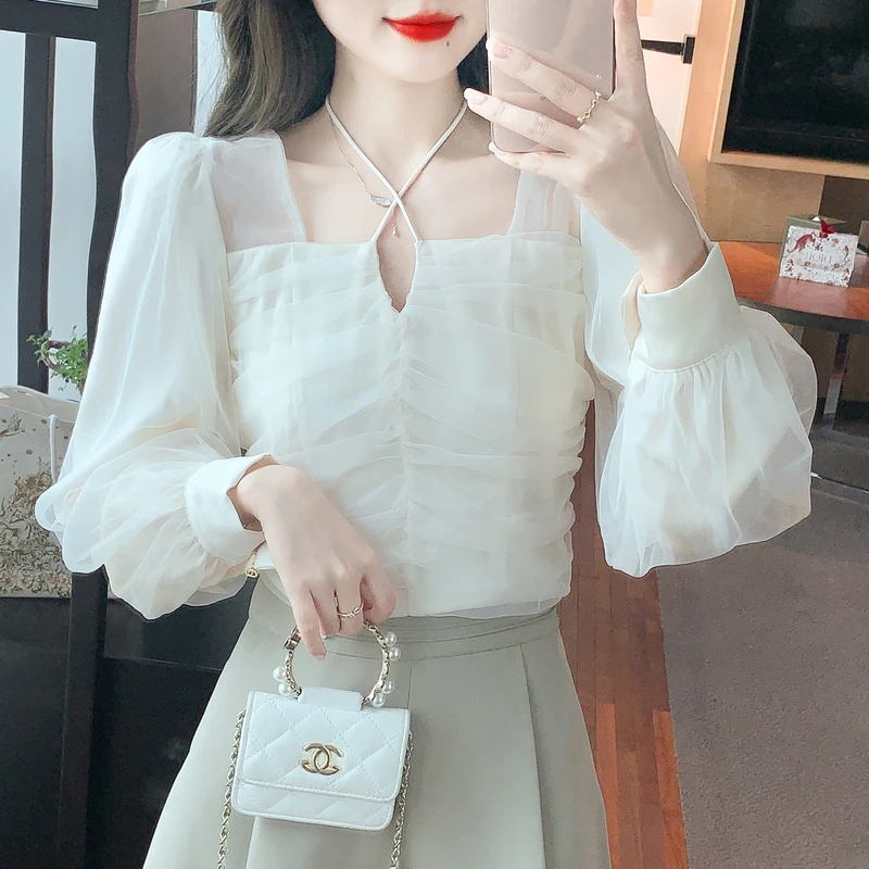 Autumn Women's Long Sleeve Square Neck Vintage Lantern Sleeve Solid Color Mesh Pleated Chiffon Shirt Blouse Tops Camisas A366
Autumn Women's Long Sleeve Square Neck Vintage Lantern Sleeve Solid Color Mesh Pleated Chiffon Shirt Blouse Tops Camisas A366