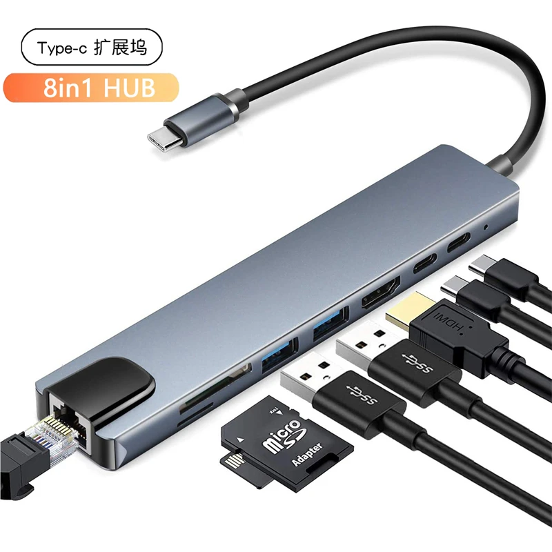 USB C Hub Type C 3.1 To 4K HDMI Adapter with RJ45 Ethernet SD/TF Card Reader PD Thunderbolt 3 for MacBook Pro IPad Air Accessory
USB C Hub Type C 3.1 To 4K HDMI Adapter with RJ45 Ethernet SD/TF Card Reader PD Thunderbolt 3 for MacBook Pro IPad Air Accessory