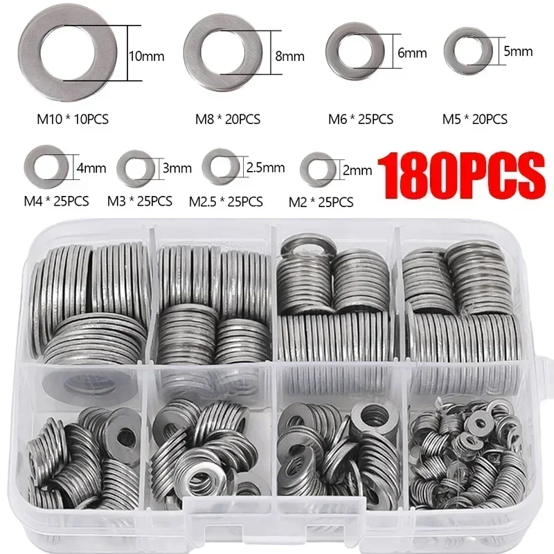 684/180PCS Stainless Steel Washer Set M2-M12 Metal O Rings Fasteners Gaskets For Screws Bolts Assortment Kits Hardware Washers
684/180PCS Stainless Steel Washer Set M2-M12 Metal O Rings Fasteners Gaskets For Screws Bolts Assortment Kits Hardware Washers