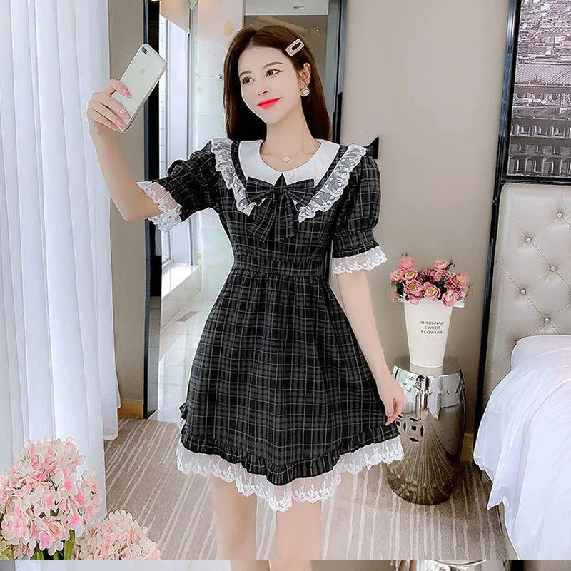 Puff Sleeve Summer Dress Kawaii Black Plaid Pleated Lolita Mini Dress Vintage French Retro Sweet Clothes A Line Lace Patchwork
Puff Sleeve Summer Dress Kawaii Black Plaid Pleated Lolita Mini Dress Vintage French Retro Sweet Clothes A Line Lace Patchwork