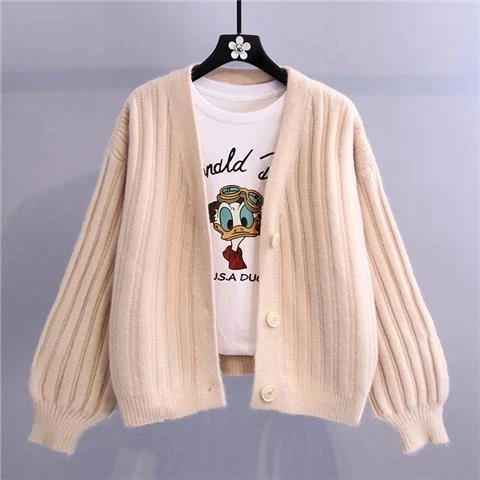 

Apricot Woman Lady Korean Cardigans Knit Sweaters V-Neck Long Sleeve Tops Knitwear Women's Sweater Cardigan Coat Cloth Suéter