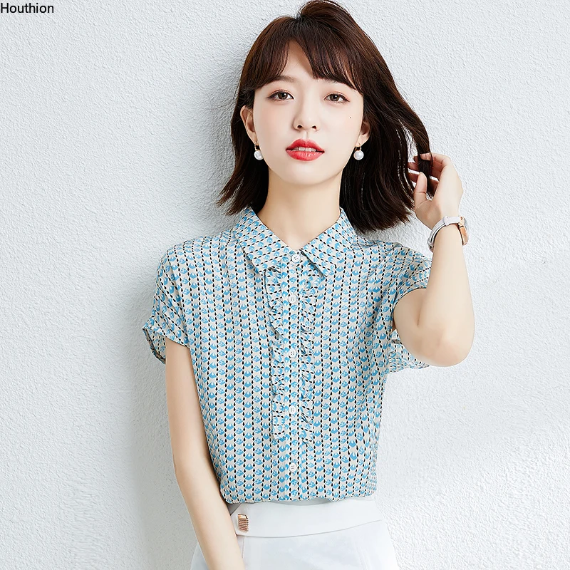 Silk Satin Women's Blouse New Casual Shirt Fashion Blouses Short Sleeve Ruffle Button Polo Shirts Summer Lattice Tops Houthion
Silk Satin Women's Blouse New Casual Shirt Fashion Blouses Short Sleeve Ruffle Button Polo Shirts Summer Lattice Tops Houthion