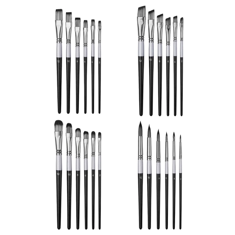 

6PCS Professional Artist Paintbrush Flat/Oblique/Round/Pointed Tip Paint Brush for Beginner Watercolor Gouache Painting