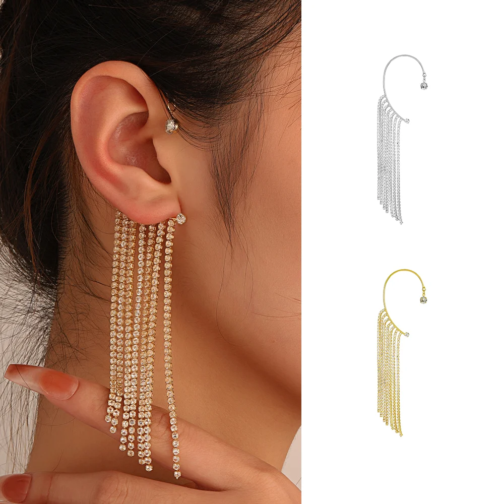 Fashion temperament long diamond-inlaid tassel ear hanging Europe and the United States small design geometric C earrings withou
Fashion temperament long diamond-inlaid tassel ear hanging Europe and the United States small design geometric C earrings withou