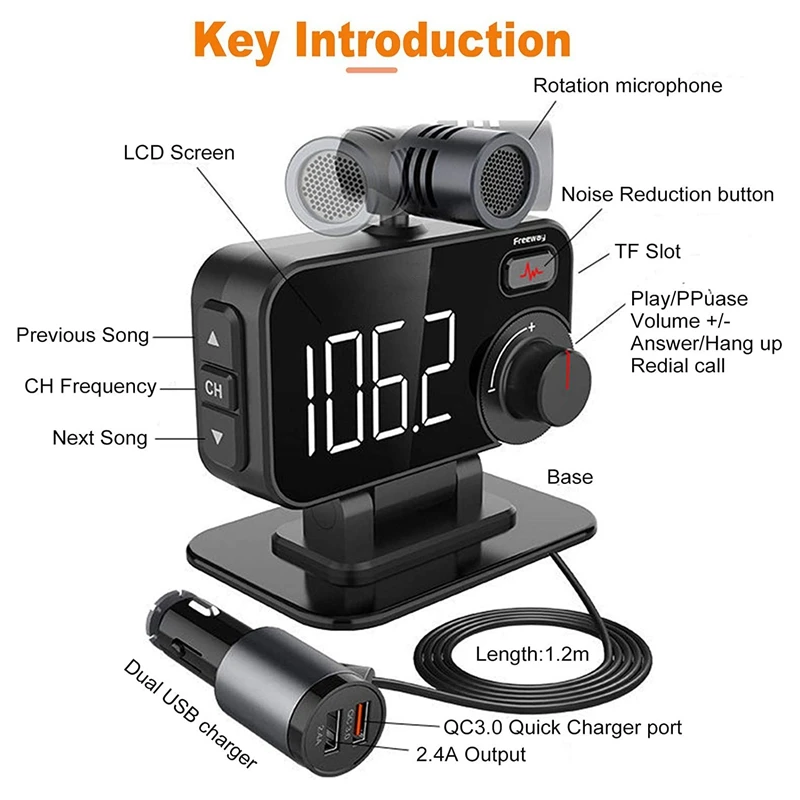 3X Bluetooth FM Transmitter for Car QC3.0 Car Radio Adapter Dual USB External Microphone FM Hand-Free Calling MP3 Player
3X Bluetooth FM Transmitter for Car QC3.0 Car Radio Adapter Dual USB External Microphone FM Hand-Free Calling MP3 Player