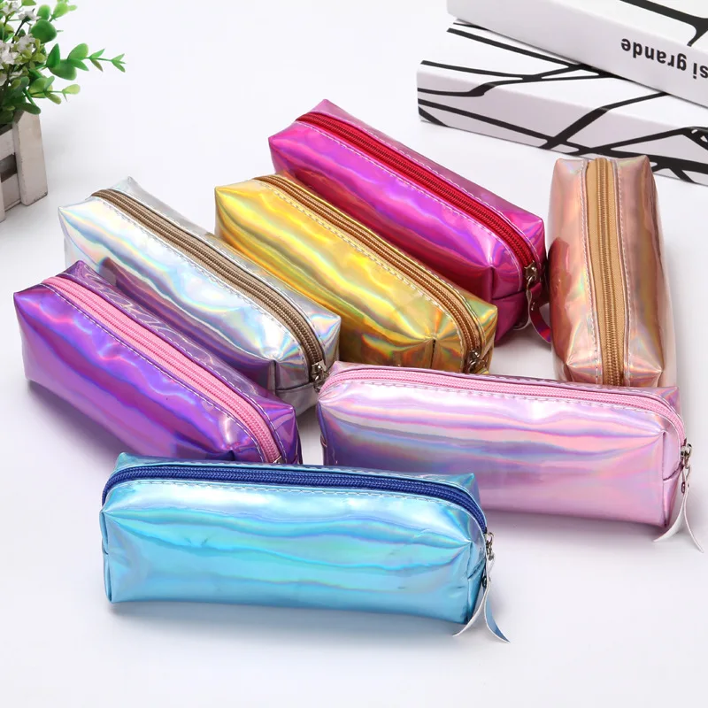 

Zipper Cosmetic Bag 19*4.5*5.5cm Waterproof Makeup Lipsticks Storage Bag Pencil Bag Case Coin Purses for Girls Holographic Color