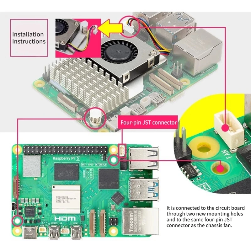 Радиатор с эффективным охлаждающим вентилятором для RaspberryPi5, регулировка скорости активного охладителя P9JB
Радиатор с эффективным охлаждающим вентилятором для RaspberryPi5, регулировка скорости активного охладителя P9JB