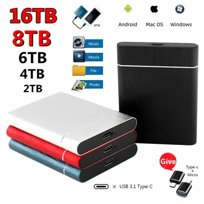 Portable New Upgrade External Hard Drive Disks USB 3.1 Type-C SSD Solid State Drive For PC Laptop Computer Storage Device
Portable New Upgrade External Hard Drive Disks USB 3.1 Type-C SSD Solid State Drive For PC Laptop Computer Storage Device