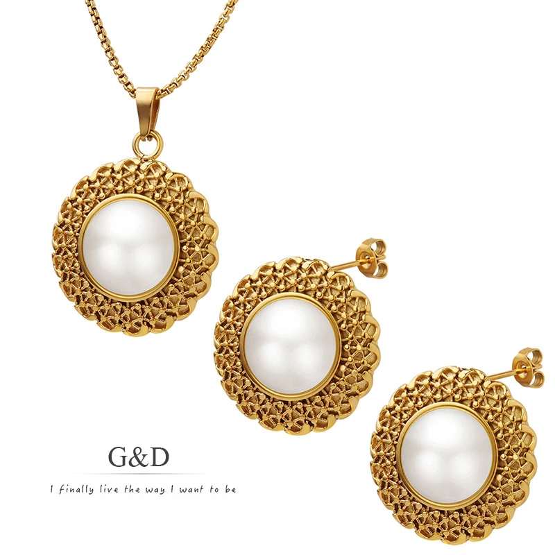 G&D 2pcs/Set Vintage Round Charm Jewelry Set Gold Color Round Simulated Pearls Flower Stainless Steel Stud Earrings for Women
G&D 2pcs/Set Vintage Round Charm Jewelry Set Gold Color Round Simulated Pearls Flower Stainless Steel Stud Earrings for Women
