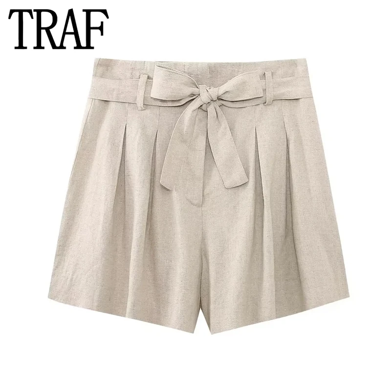 

TRAF 2023 Woman Summer Bermuda Shorts For Women High Waist Short Pants Woman Belted Casual Baggy Shorts Streetwear Y2k Shorts