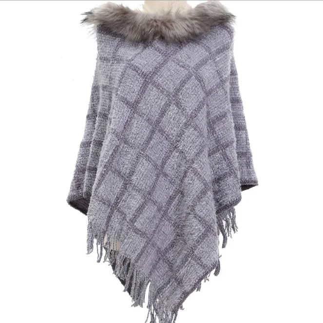 Chenille Wool Collar Cloak Hot Selling Plaid Knitted Shawl Autumn Winter Warm Large Pullover Female Girl Sweater Coat Gray
Chenille Wool Collar Cloak Hot Selling Plaid Knitted Shawl Autumn Winter Warm Large Pullover Female Girl Sweater Coat Gray