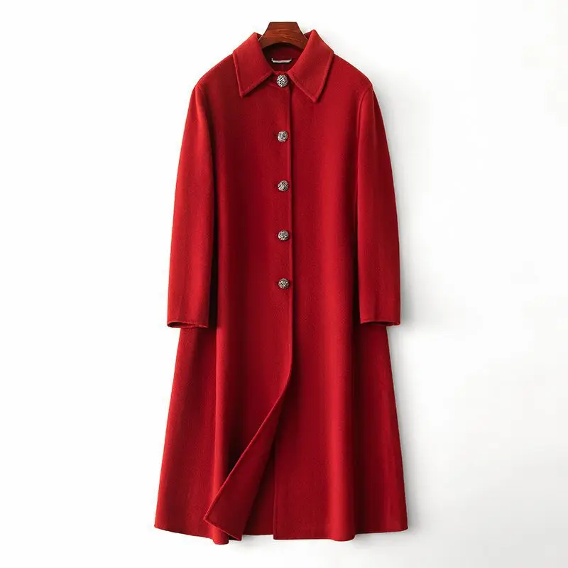 

Женское шерстяное пальто, повседневное длинное двухстороннее пальто из 100%-ной шерсти, осень 2023