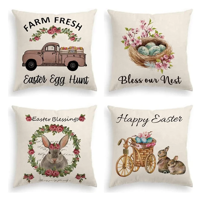 4Pcs Easter Pillow Cover 18X18inch,Happy Easter Spring Decor Bunny Carrot Egg Truck Linen Pillowcase Home Decor For Sofa
4Pcs Easter Pillow Cover 18X18inch,Happy Easter Spring Decor Bunny Carrot Egg Truck Linen Pillowcase Home Decor For Sofa