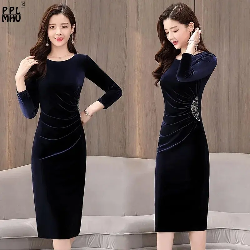 Elegant Long Sleeve Korean Evening Party Dresses Vintage Knee Length Vestido Festa Sexy Slim Pleated Sequin Velvet Dress Women
Elegant Long Sleeve Korean Evening Party Dresses Vintage Knee Length Vestido Festa Sexy Slim Pleated Sequin Velvet Dress Women