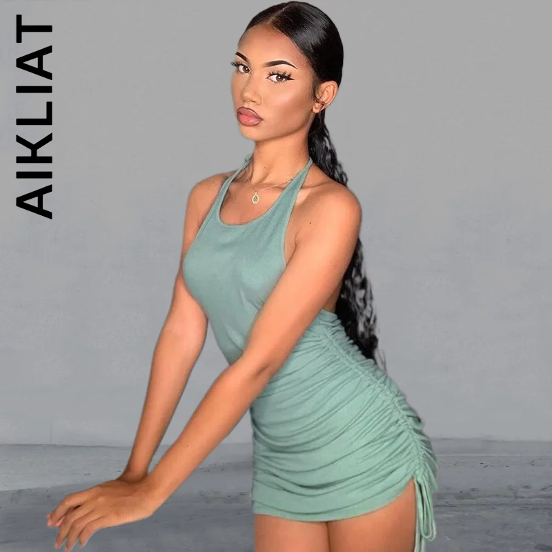 Aikliat Sleeveless Dress Sexy Mini Dress Fashion Women Simple Robe Lazy Ruched Halter Backless Tight Female Dress Woman Vestidos
Aikliat Sleeveless Dress Sexy Mini Dress Fashion Women Simple Robe Lazy Ruched Halter Backless Tight Female Dress Woman Vestidos
