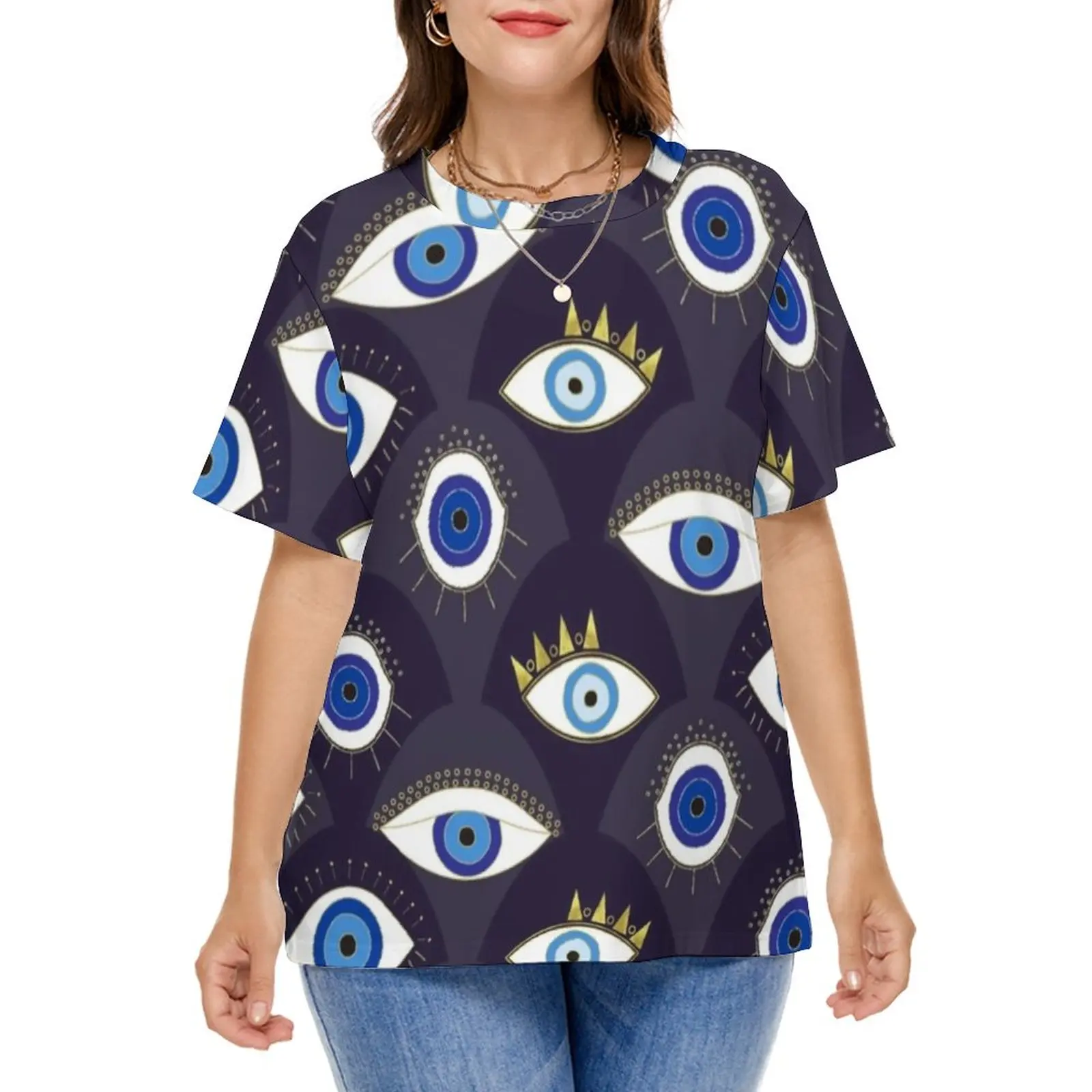 Evil Eye Print T Shirt Protect Me Funny T-Shirts Short-Sleeve Casual Tshirt Woman Summer Pattern Tops Plus Size 5XL 6XL 
Evil Eye Print T Shirt Protect Me Funny T-Shirts Short-Sleeve Casual Tshirt Woman Summer Pattern Tops Plus Size 5XL 6XL