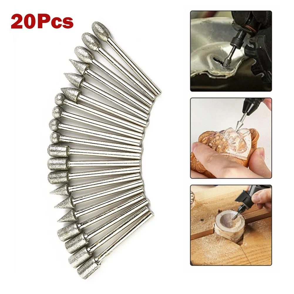 20pcs 3mm Shank Diamond Burr Set Drill Bits For Rotary Tool Grinding Heads Dremel Accessories Burrs Grinding Parts
20pcs 3mm Shank Diamond Burr Set Drill Bits For Rotary Tool Grinding Heads Dremel Accessories Burrs Grinding Parts