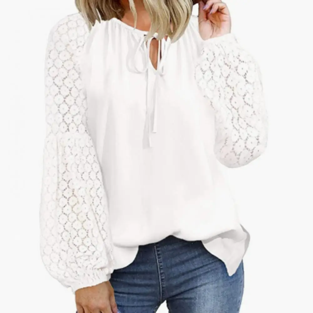 Soft Women Shirt Chic Lace Hollow Out Blouse Elegant Women's Spring/fall Shirt with Lantern Sleeves Solid Color Patchwork
Soft Women Shirt Chic Lace Hollow Out Blouse Elegant Women's Spring/fall Shirt with Lantern Sleeves Solid Color Patchwork
