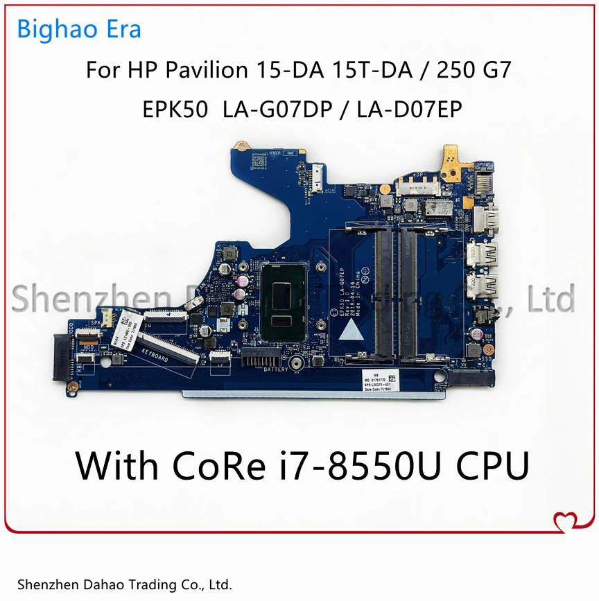 L20371-601 для HP 250 G7 15-DA 15T-DA, материнская плата для ноутбука EPK50, L20371-001 с LA-G07DP DDR4 100%, полностью протестирована
L20371-601 для HP 250 G7 15-DA 15T-DA, материнская плата для ноутбука EPK50, L20371-001 с LA-G07DP DDR4 100%, полностью протестирована