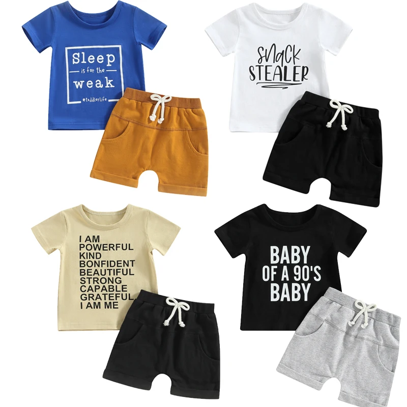 

Комплект летней одежды Lioraitiin для маленьких мальчиков 0-3 лет, рубашка с коротким рукавом и буквенным принтом, однотонные шорты, 4 вида, 2023-02-25, 2 шт.