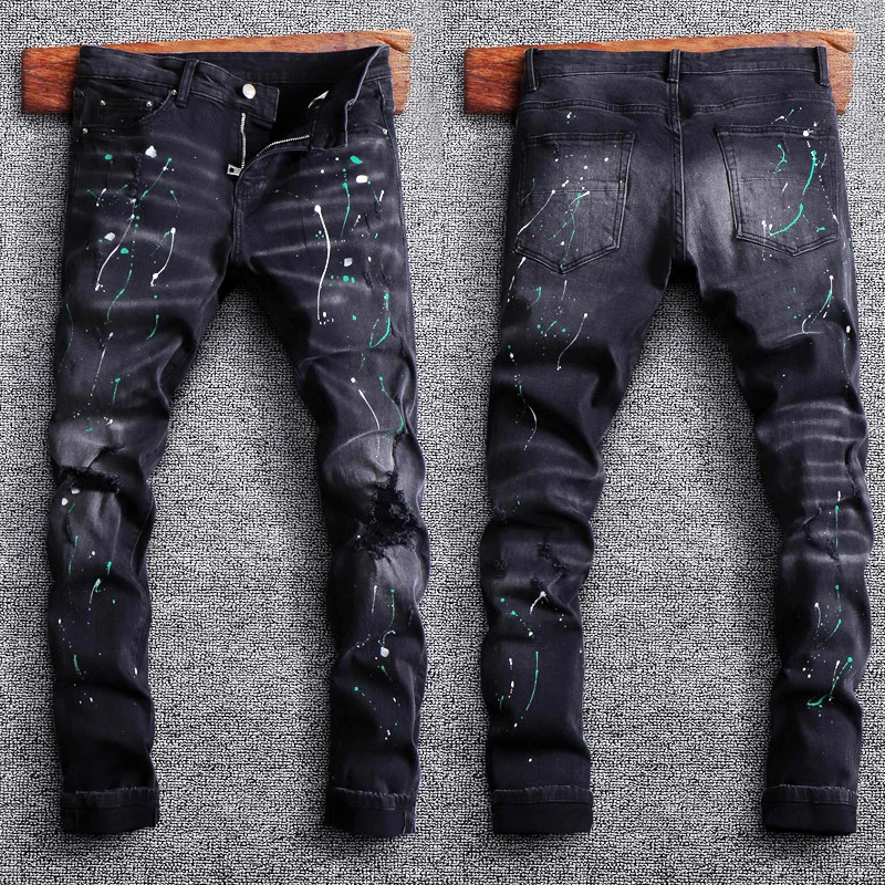 Fashion Streetwear Men Jeans Retro Black Gray Elastic Slim Ripped Jeans Men Painted Designer Brand Hip Hop Denim Pants Hombre
Fashion Streetwear Men Jeans Retro Black Gray Elastic Slim Ripped Jeans Men Painted Designer Brand Hip Hop Denim Pants Hombre