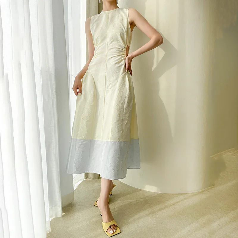 Women Color Patchwork Midi Dress Back Hollow out Drawstring Sleeveless High Waist lady Robes
Women Color Patchwork Midi Dress Back Hollow out Drawstring Sleeveless High Waist lady Robes