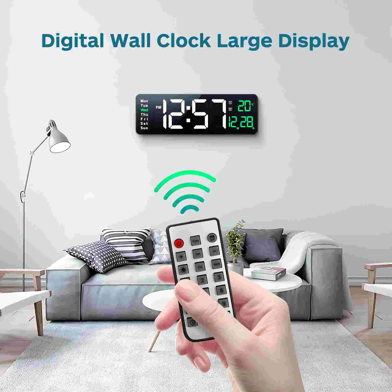 

Digital Wall Clock Modern Clocks Number Classroom Plastic Large Display Temperature Patios