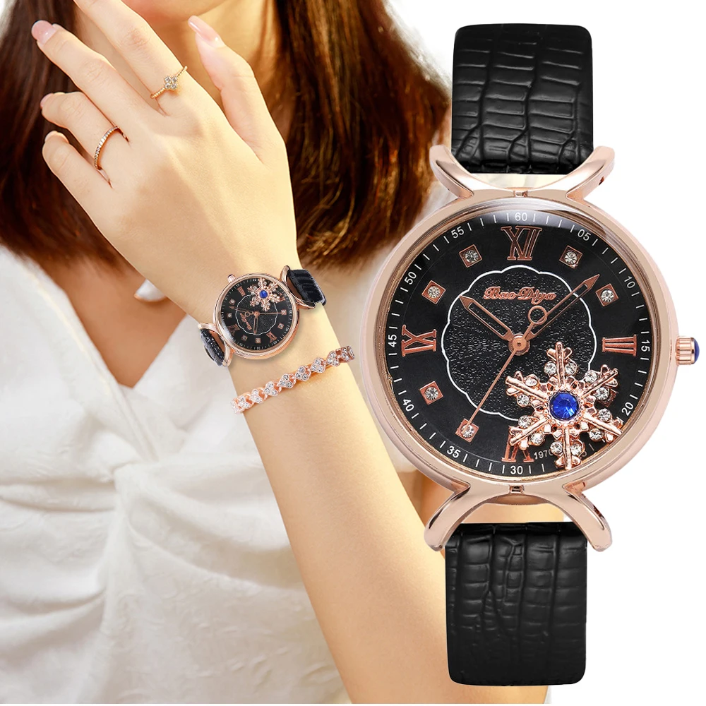 Women's Fashion Double Glazing Snowflake Diamond set Design Watches Ladies Quartz Wristwatch Simple Femme Leather Band Clock
Women's Fashion Double Glazing Snowflake Diamond set Design Watches Ladies Quartz Wristwatch Simple Femme Leather Band Clock