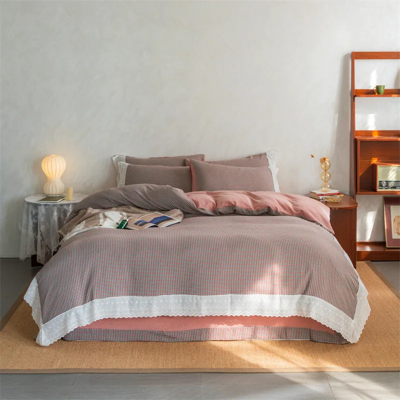 French lace double gauze cotton four-piece cotton yarn-dyed jacquard gauze naked sleeping breathable kit bedding
French lace double gauze cotton four-piece cotton yarn-dyed jacquard gauze naked sleeping breathable kit bedding