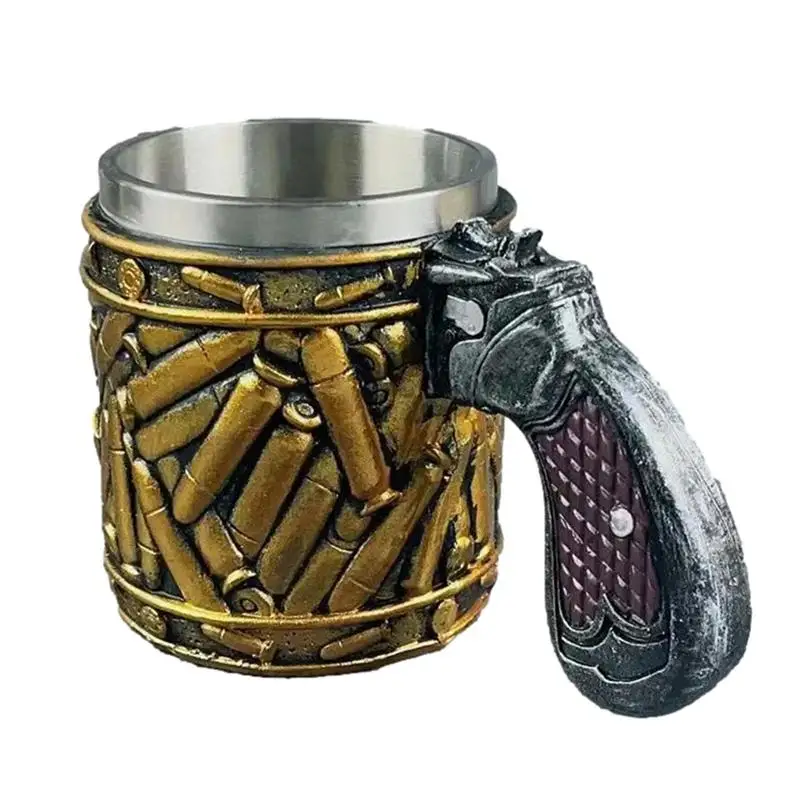 

450ml Revolver Coffee Mug Stainless Steel Ammo Bullet Pattern Beer Mugs Revolver Coffee Mug New Ceramic Mug For Bars Clubs Home