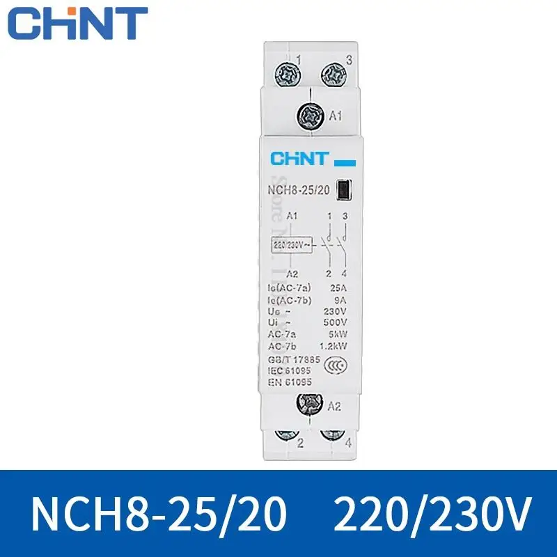 CHINT ~AC230V Домашний контактор переменного тока NCH8 16A 20A 25A 2NO / 1NC1NO 
CHINT ~AC230V Домашний контактор переменного тока NCH8 16A 20A 25A 2NO / 1NC1NO