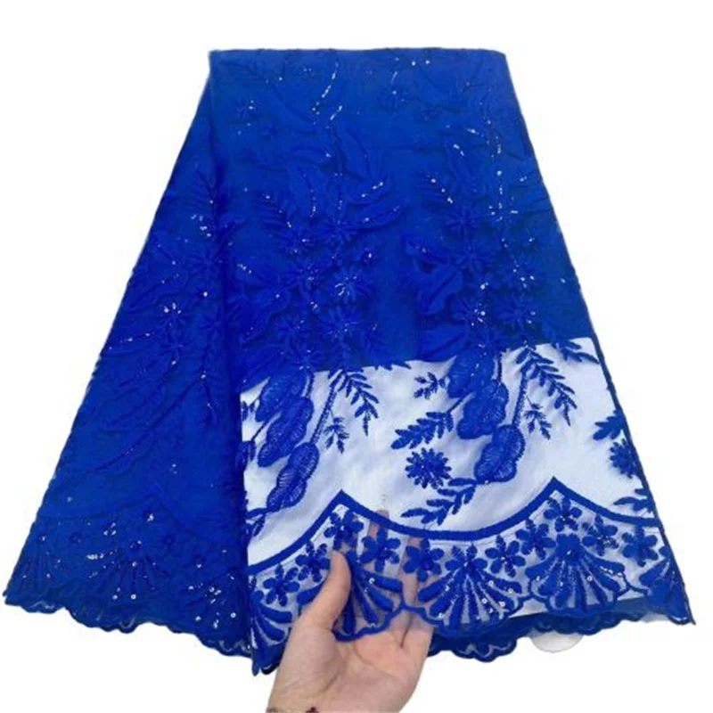 African Wedding Lace Fabric Embroidered Nigerian Lace Fabrics Royal blue High Quality French Tulle Lace Fabric With Sequins 
African Wedding Lace Fabric Embroidered Nigerian Lace Fabrics Royal blue High Quality French Tulle Lace Fabric With Sequins