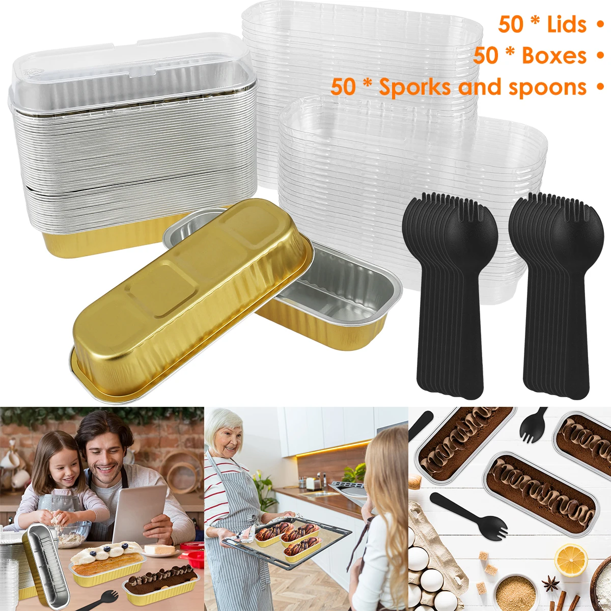 

150Pcs Mini Loaf Pans with Lids and Spoons 200ml Non-Stick Aluminum Foil Loaf Pans Reusable Square Foil Bread Container