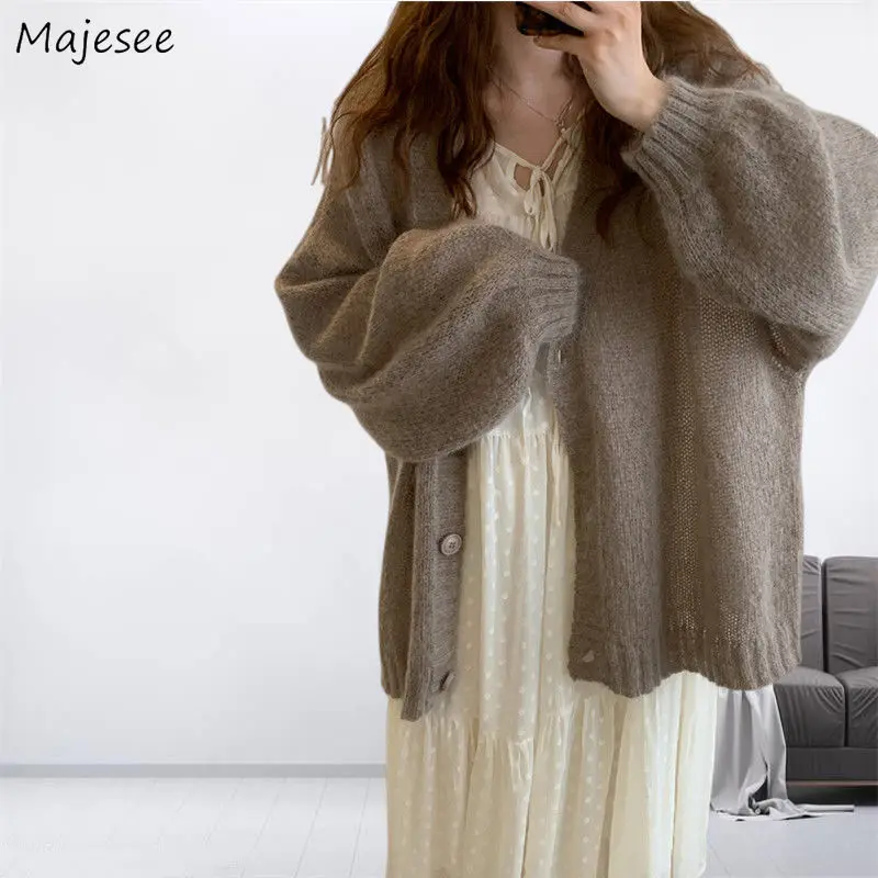 

Solid Cardigans Women Basic Baggy Winter Cozy All-match Long Ulzzang Temperament Knitted Minimalist Gentle Harajuku