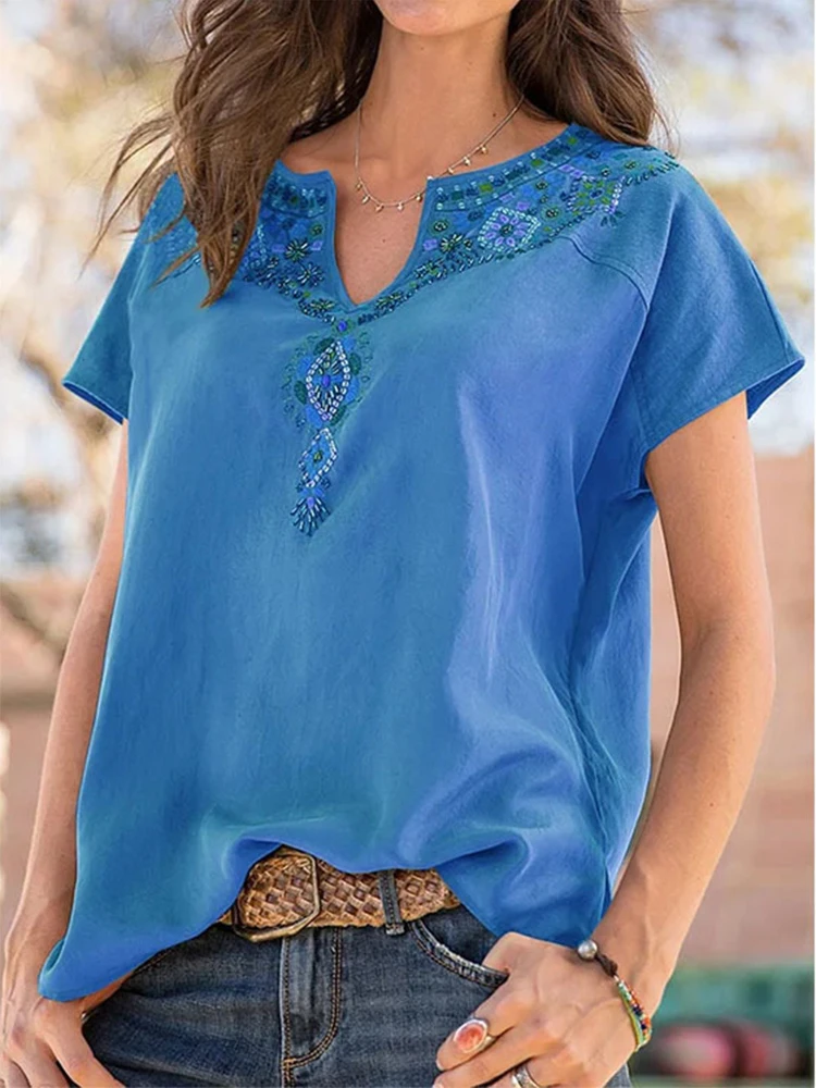Summer Print T Shirts For Women Fashion V Neck Short Sleeve Vintage Ethnic Style Loose Tops Female Plus Size Casual Tee Shirt
Summer Print T Shirts For Women Fashion V Neck Short Sleeve Vintage Ethnic Style Loose Tops Female Plus Size Casual Tee Shirt
