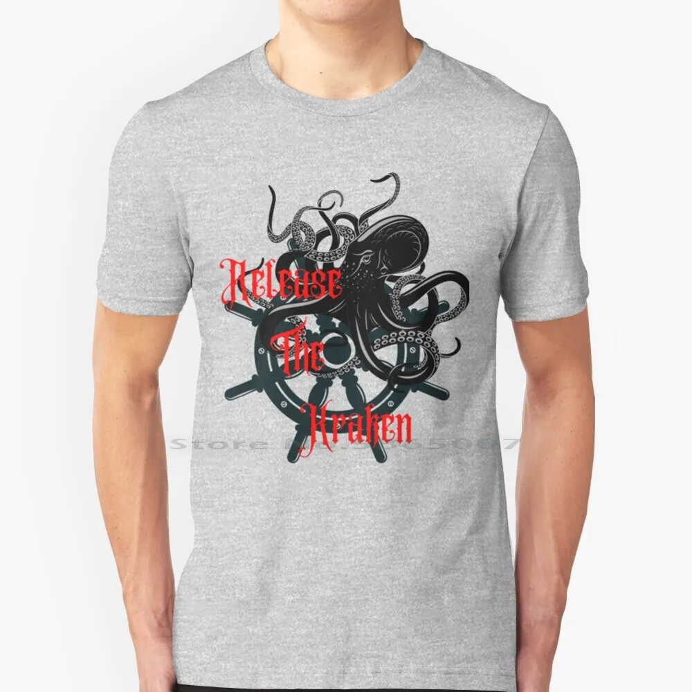

Release The Kraken T Shirt 100% Cotton Release The Kraken Rum Octopus Black Red Ship Sea Sailor Big Size 6xl Tee Gift Fashion