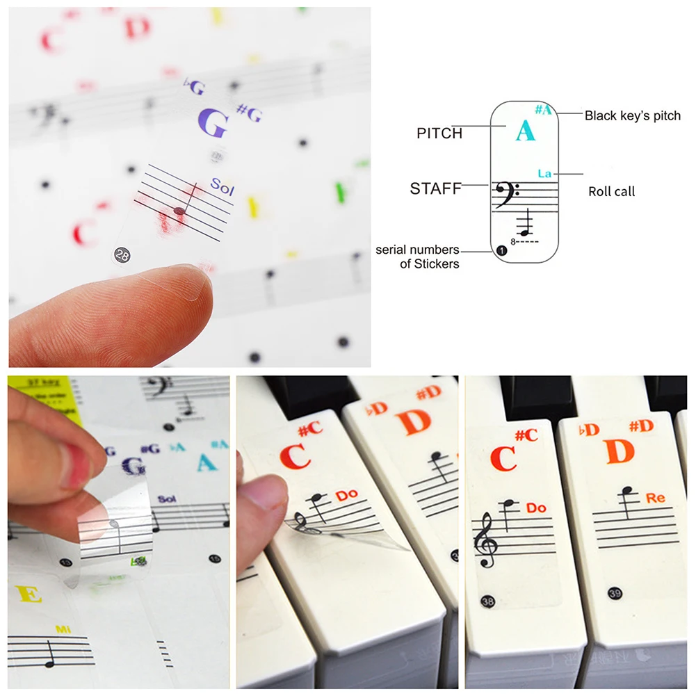 

Transparent Colorful Piano Keyboard Stickers Note For 88/61/49/37 Keys Beginner Musical Instruments Keyboard Instruments