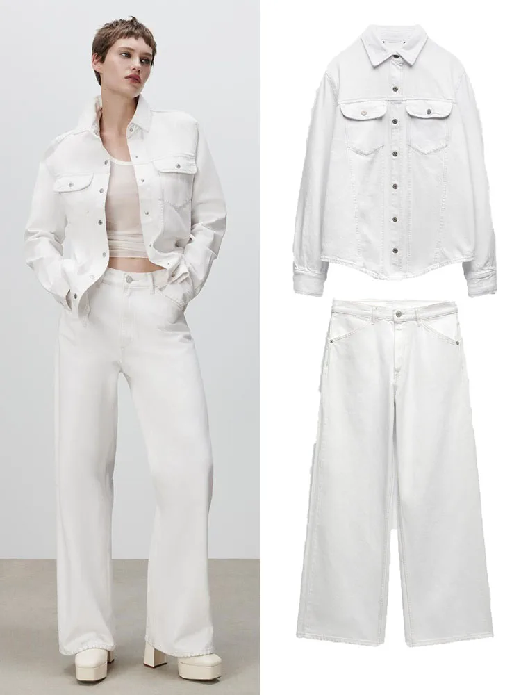2022 spring new women's clothing Versatile lapel pocket decorated denim casual shirt jacket and mid-waist wide-leg jeans
2022 spring new women's clothing Versatile lapel pocket decorated denim casual shirt jacket and mid-waist wide-leg jeans