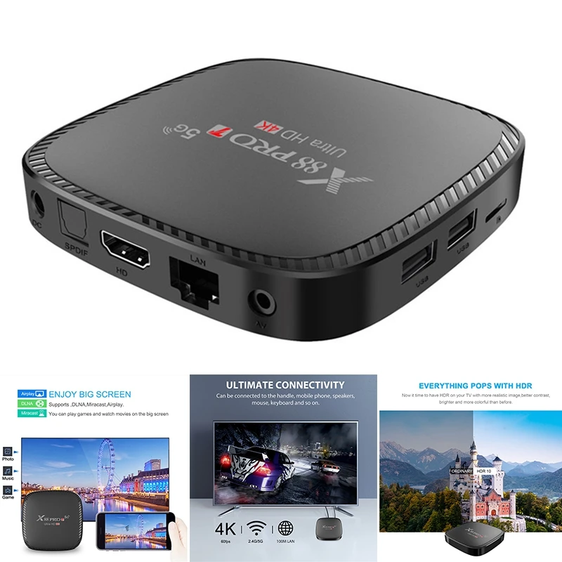 ТВ-приставка X88 PRO T, Двухдиапазонная смарт-ТВ-приставка Android 10,0 с Wi-Fi, подходит для ПК и смарт-ТВ
ТВ-приставка X88 PRO T, Двухдиапазонная смарт-ТВ-приставка Android 10,0 с Wi-Fi, подходит для ПК и смарт-ТВ