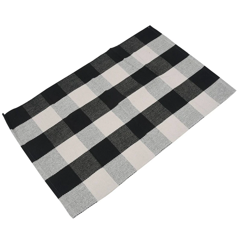 

3X Cotton Buffalo Plaid Rugs,Buffalo Check Rug,23.6Inch X35.4Inch,Checkered Outdoor Rug, (Black And White Porch Rugs)