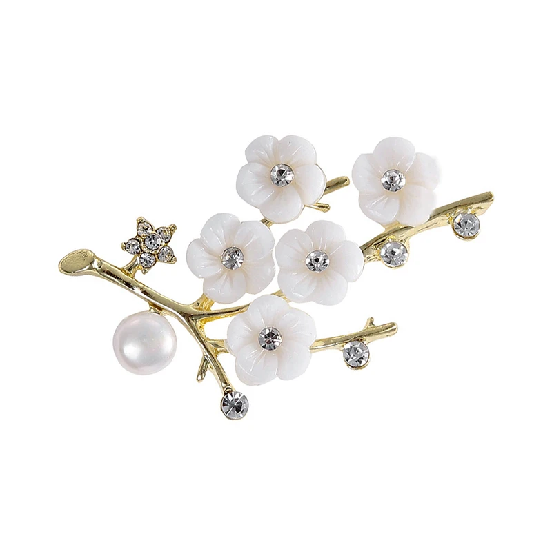 

Pretty Chinese Style Plum Flowers Brooches for Women 14K Gold Plated Branch with Rhinestones Wintersweet Brooch Pins Gifts