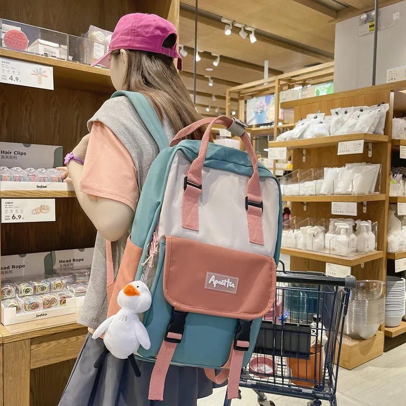 

Women Backpack Hit Color Waterproof School Bags Female Multi Pocket Travel Backpacks for Teenagers Girls Book Mochilas