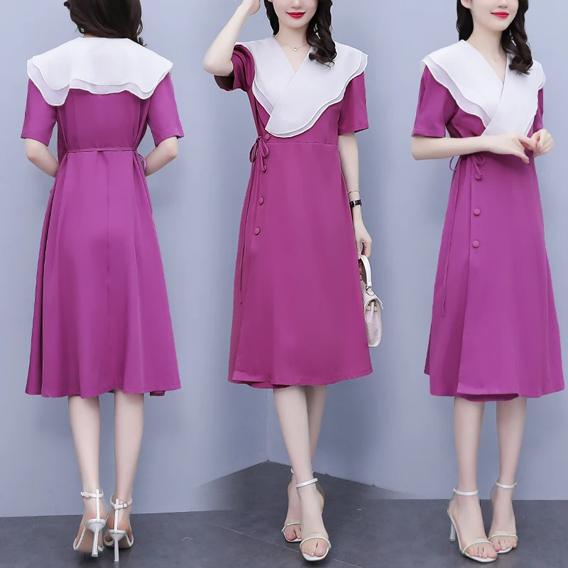 Summer Women Chiffon Knee-length Vintage Dress Mesh Patchwork Plus Size V-neck Fashion Button Belt Short Sleeve Dresses Female
Summer Women Chiffon Knee-length Vintage Dress Mesh Patchwork Plus Size V-neck Fashion Button Belt Short Sleeve Dresses Female