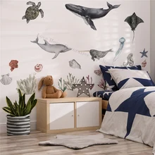 Kids Rooms Decoration Underwater World Theme Whale Dolphin Shell Sea Animals DIY Composable Decal Self Adhesive Wall Stickers