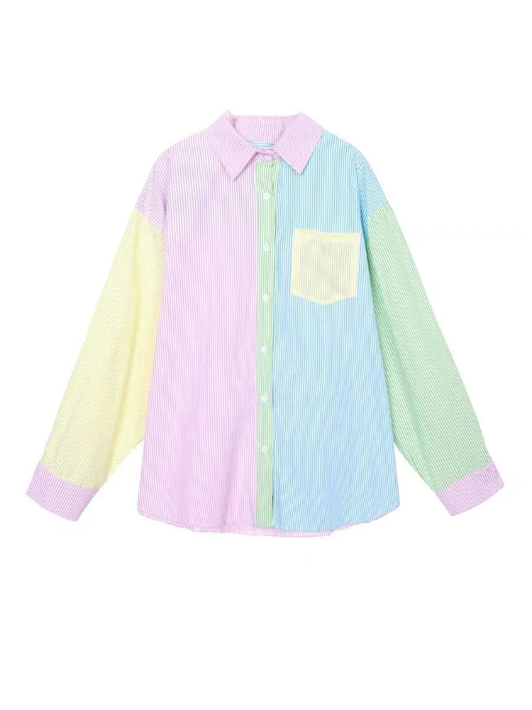 Jmprs Fashion Rainbow Striped Women Shirt Long Sleeve Fall Cute Patchwork Button Up Shirts Korean Casual Ladies Tops
Jmprs Fashion Rainbow Striped Women Shirt Long Sleeve Fall Cute Patchwork Button Up Shirts Korean Casual Ladies Tops